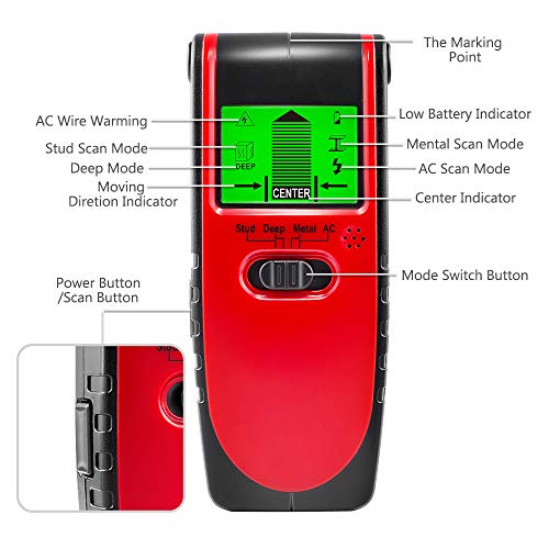 MAOZUA Stud Finder Sensor Wall Scanner 4 in 1 Multi Function Electronic Stud Sensor Finders Wall Detector Center Finding with LCD Display Sound Warning for Wood/Live AC Wire/Metal/Studs Detection