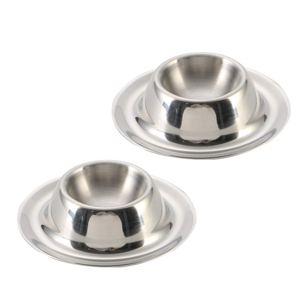 Cabilock 2pcs Egg Cup Holder Set Stainless Steel Egg Cups Plates Tableware Holder Accessories for Hard Boiled Egg Spoon Breakfast Restaurant Display (Egg Base)