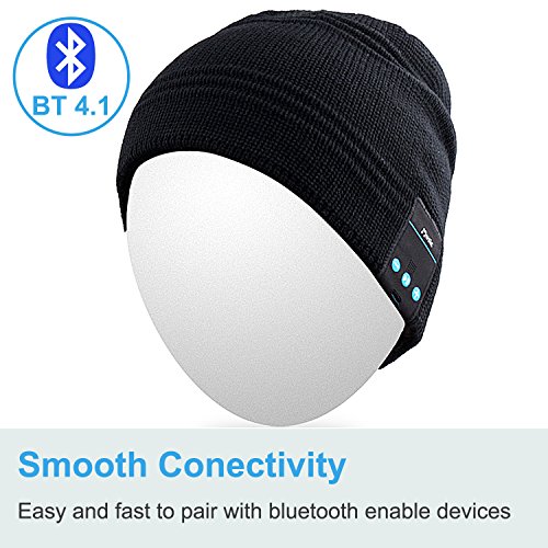 Qshell Trendy Warm Soft Knit Slouchy Music Beanie Skully Hat w/Wireless Stereo Headphones Mic Hands Free Rechargeable Battery for Fitness Outdoor Sports Skiing Running Skating Walking-Black - Thumbnail 4