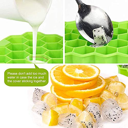 Silicone Ice Cube Trays,Easy-Release, BPA Free, Ice Tray with Lid for Baby Food,1 Pack of 37 Ice Cube Moulds for Chilled Drinks, Whiskey & Cocktails (1 Ice Tray)