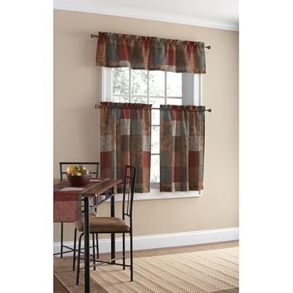 Multi Color Polyester Small Curtain Panel And Valance Set Tuscan