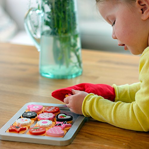 bee SMART Hölzerne Keks / Plätzchen Backset für Kinder, 25 Stücke, Rot Ofenhandschuh und Backblech, magnetische… – Bild 2