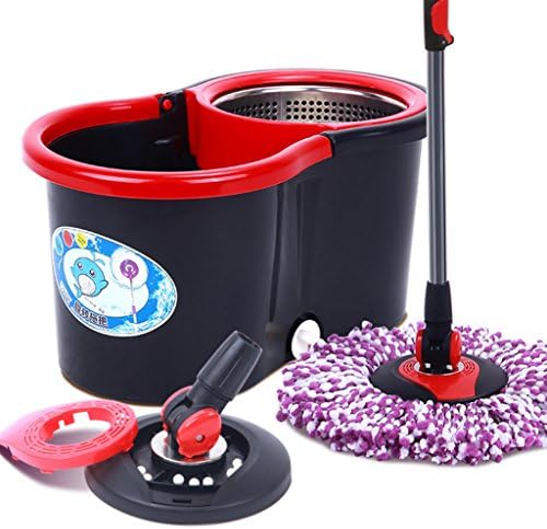Fashome Stainless Steel Deluxe Rolling Microfiber Spin Mop & Bucket Floor Cleaning System with 2 Microfiber Mop Heads & 1 Scrub Brush & 1 Chenille Mop Pad & 1 Extension Handle