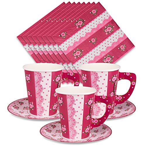 Royal Rose Tea Party Decorations 24 Paper Tea Cups, Plates