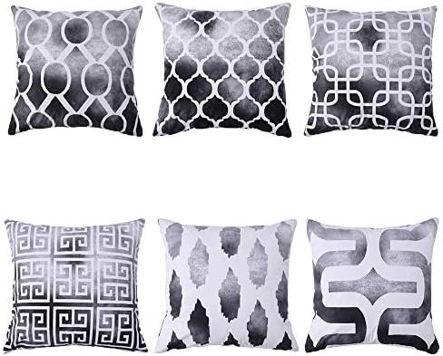 Munzong Soft Light Velvet Throw Pillow Cover, Set of 6 Simple Modern Geometric Fuzzy Cozy Grey Pillowcase 18 x 18 Inch Outdoor Decorative Square Cushion Pillow Case for Bed Car Home Decoration Gift