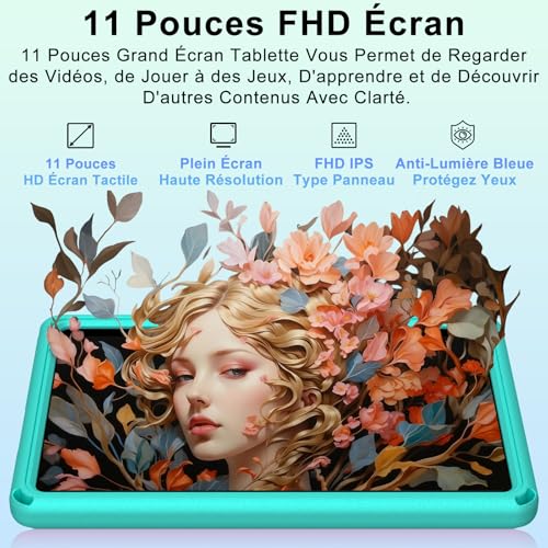 2026 Android 15 Tablet with EVA Silicone Protective Case, 24GB+256GB/2TB, 11-inch Octa-Core Tablet, Gemini AI/Widevine L1, 8000mAh, 13MP+5MP, Metal Case, Big Kids Tablet-Green