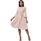 Hostoyo Church Dress for Women Wedding Guest Cocktail Party Dresses Evening Prom Formal Modest Gowns Crew Neck Bell Sleeve