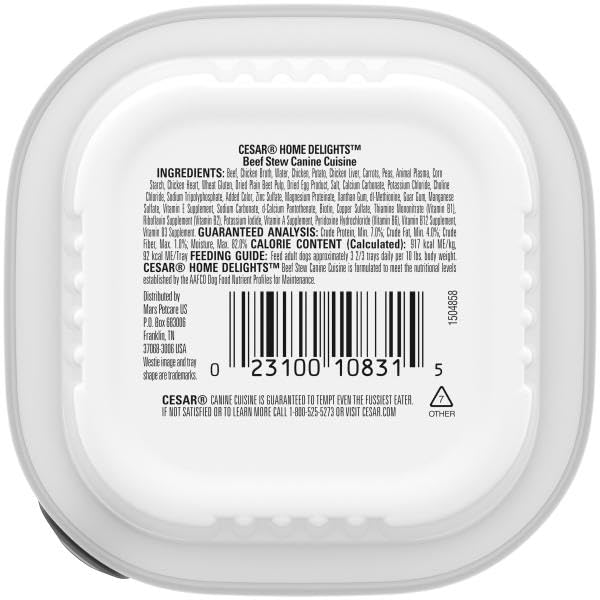 CESAR HOME DELIGHTS ADULT SOFT WET DOG FOOD BEEF STEW, 3.5 OZ. EASY PEEL DOG FOOD TRAY