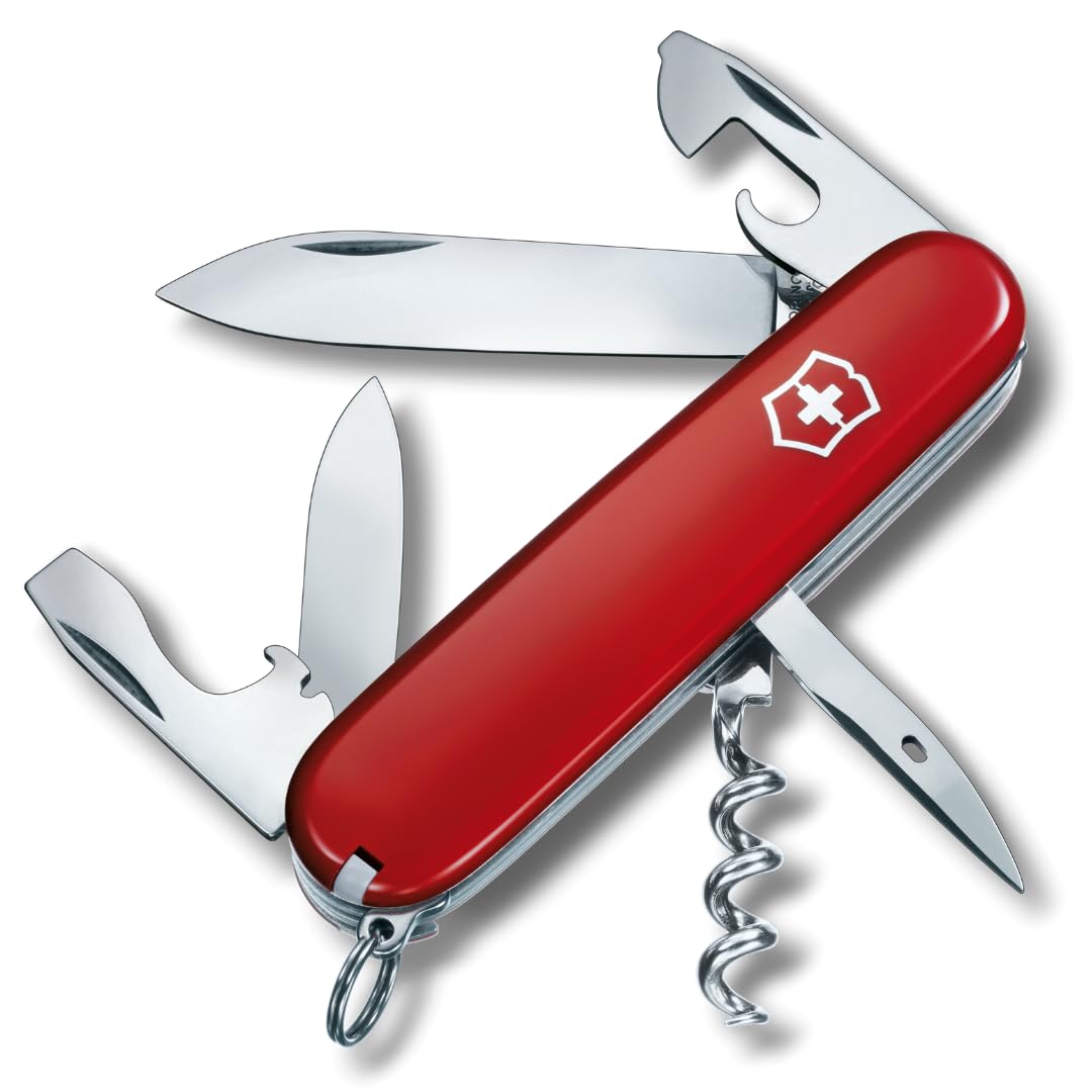 Victorinox Spartan Swiss Army Knife, Camping Pocket Knives, Medium, Multi Tool, 12 Functions, Blade, Bottle Opener, Red