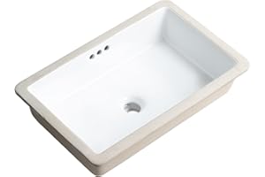 KARAMAG 22 Inch Undermount Bathroom Sink Rectangle Undermount Sink White Ceramic Under Counter Bathroom Sink with Overflow (21.8"x14.0")
