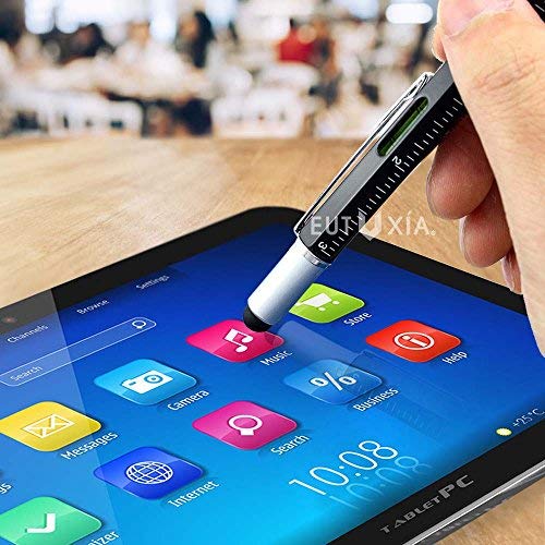 Eutuxia 6-in-1 Multitool Twist Retractable Ballpoint Pen, Ruler (In. & Cm.), Spirit Level, Touch Screen Stylus, Phillips & Flat Head Screwdriver. Mini Multifunction Tech Tool Kit. [Black 2 PK] - Thumbnail 5