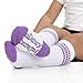 juDanzy 2 Pack of Baby, Toddler and Kids Knee High Tube Socks for Boys and Girls with Grips (4-6 Years, White with Purple & Hot Pink Stripes)
