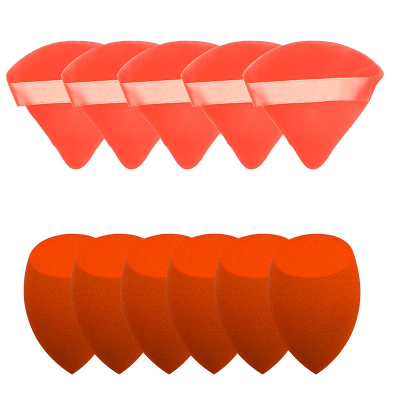 Photo 1 of (5+5) Powder Puff Makeup Sponge Set Blender Beauty Face Triangle Cosmetic Puff,Makeup Dry & Wet Use Wedge Foundation Sponge Blender to Make Up Tools,Applicator Sponges,Beauty Gift Set (red)