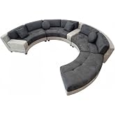Stendmar 160" Semi Circular Round Microfiber Fabric Curved Sectional Sofa Set S606 (Microfiber, Grey/Dark Grey)