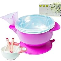 RyanLemon Suction Bowl Insulated Water Bowl Stainless Steel Bowl Baby Bowls Funnel Water Injection Baby feeding bowl ,Bonus Grinding Masher Bowl Set and 2 of Heat Sensitive Spoon