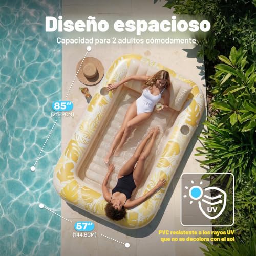 SLOOSH Inflatable Tanning Pool Float, 70"x46" Pool Floats for Adults with Pillow, 4 in 1 Float Tanning Raft, Sunbathing Bed for Sunbathing for Sunbathing for