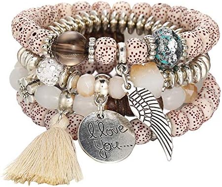 Charm Bracelet Jewelry Bangle Hand Strings Party Elegant Jewelry Accessories for Women Girls Decoration,Hot Jewelry Multi-Layer Colorful Beads Coin Tassel Bracelets Metal Bracelet
