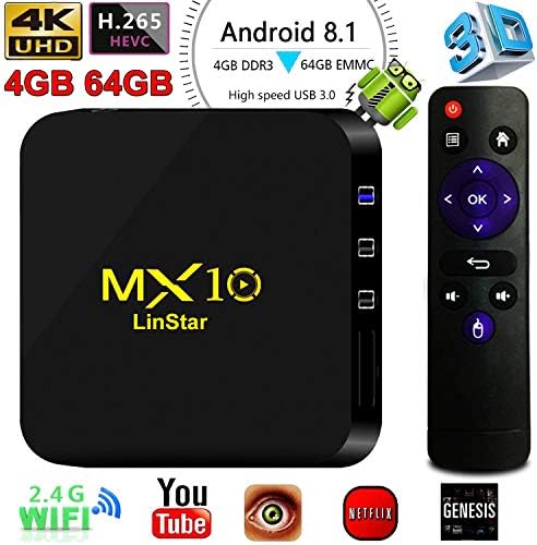 [UK Shipment] TV Box, LinStar 4GB 64GB MX10 Smart 4K TV Box RK3328 Quad Cora CPU Wifi Set Top Boxes 3D 4K Ultra HD TV
