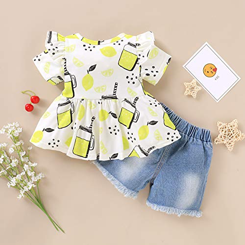 Baby Girl Summer Outfits Set Short Sleeve T-Shirt Tops Denim Shorts Set 2pcs Infant Girl Clothes 12-18 Months - Thumbnail 2