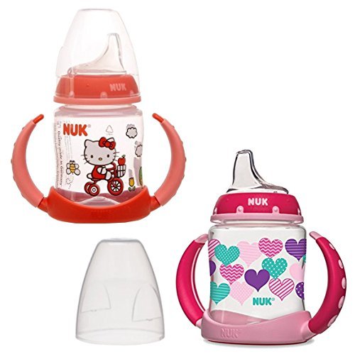 NUK 2 Count Pretty In Pink Leaner Cup, 5 oz (Hearts/Hello Kitty)