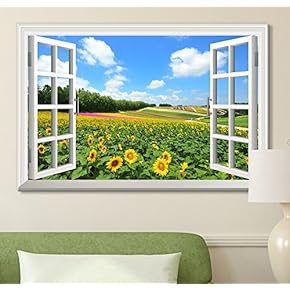 Canvas Wall Art - Window into a Field of Sunflowers - Giclee Print Gallery Wrap Modern Home Art Ready to Hang - 12x18 inches