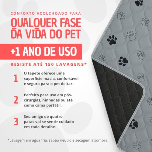 Tapete Higiênico Pet Reutilizável Grande, cerca de 1 Ano de Uso, 100x70cm, Resistente e Durável, Tapetes Laváveis Superabsorventes para Pets – 2 Unidades -