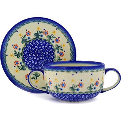 Click Here to See More Images Ceramika Bona H3859E Polish Pottery Ceramic Bouillon Cup with Saucer Hand Painted, 19-Ounce