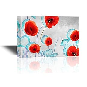 Canvas Wall Art - Red Poppy Flowers on Grey Abstract Background - Gallery Wrap Modern Home Art | Ready to Hang - 12x18 inches