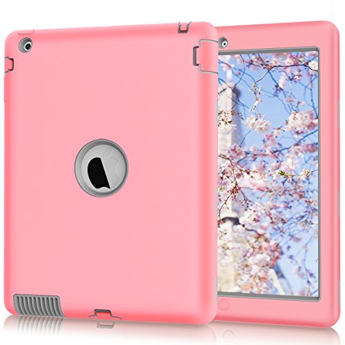 Hocase iPad 2/3/4 Case, Rugged Slim Shockproof Silicone Rubber+Hard Plastic Dual Layer Protective Case Cover for Apple 9.7" iPad 2nd/3rd/4th Generation - Pink/Grey