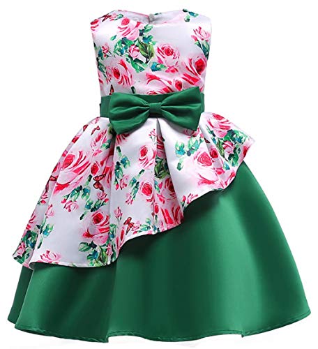 AYOMIS Litter Big Girl Dress Princess Gowns Bow Party Wedding Dresses(Flower-Green,3-4Y)