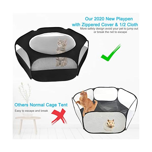 XIRGS-Small-Animal-Playpen-Portable-Folding-Small-Pet-Cage-Tent-Waterproof-Outdoor-Exercise-Yard-Fence-with-Top-Cover-Anti-Escape-for-KittenCatRabbitsBunnyHamsterGuinea-PigChinchillas XIRGS Small Animal Kitten Playpen, Portable Folding Small Pet Cage Tent, Waterproof Outdoor Exercise Yard Fence with Top…