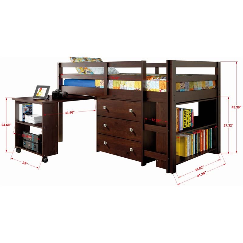 Donco Kids 760CP Low Study Loft Bed, Dark Cappuccino/White Pricepulse