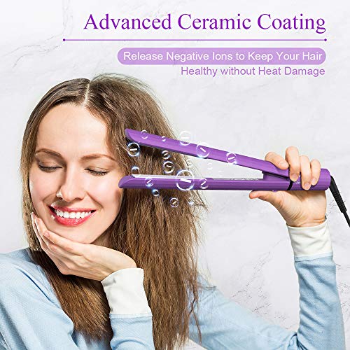 Ovonni 2 in 1 Hair Straightener & Curler, Dual Voltage 1 Inch Ceramic Tourmaline Ionic Flat Iron, Professional Instant Heat Up Rotating Adjustable Temperature Curling Iron Straightener (Purple) - Thumbnail 4