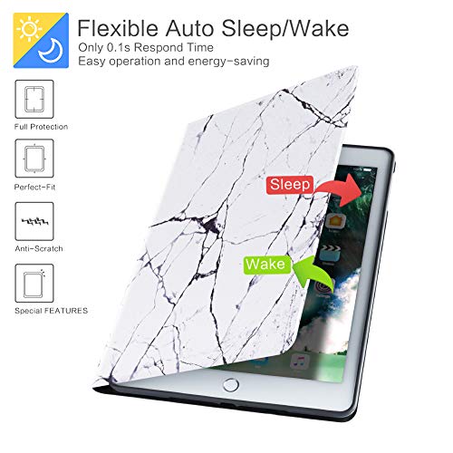 TeenGrow iPad 9.7 Inch Case 2018/2017, ipad Air 2,ipad Air case, Ultra Slim Lightweight PU Leather Folio Smart Cover, Soft TPU Protective Back Case with Auto Sleep/Wake (White Marble)