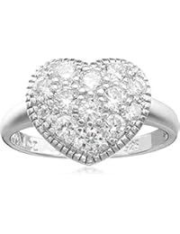 .925 Sterling Silver Pav&eacute;-Set Cubic Zirconia Heart Ring