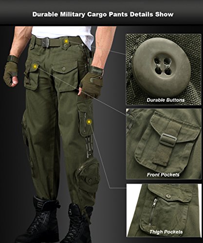 EKLENTSON Mens Camo Pants Zipper Pockets Hunting Tactical Combat Pants Woodland Loose Fit