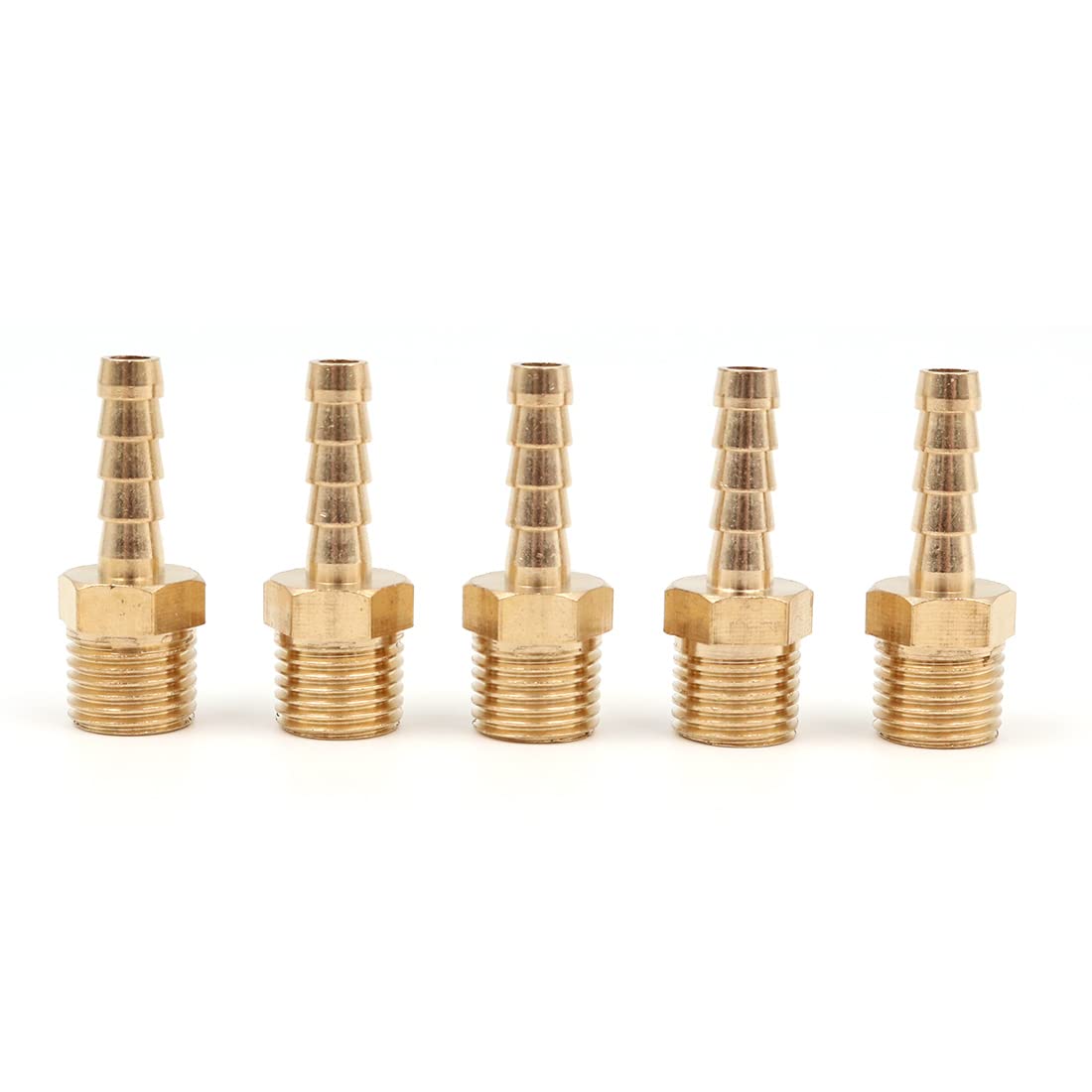 Hsthe Sea 5 Pcs 6 mm to 1/4” BSP Solid Brass Hose Tail Connector Barbed to BSP Male Thread,Pond/Pool/Hose Pipe Adapter