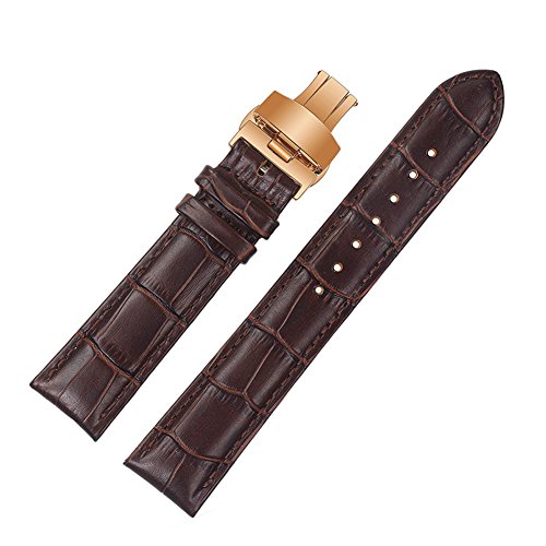 Buy 14 16 18 19 20 22 24mm Brown Classic Calfskin Leather Watch Bands Replacement Straps/Rose