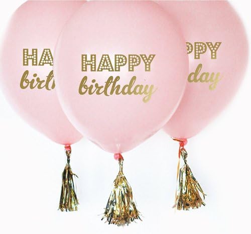 Pink Girls Happy Birthday Party Balloons with Gold tassel banner