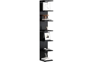 LitaEther Versatile 7 Tier Wall Shelf Unit,Black Lack Wall Shelf,Display Floating Shelf with LED Remote Control Light