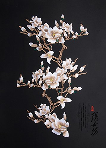 Pack of 3 Very Large Flower Applique Plum Blossom Sewn On Patches Embroidered Garment DIY Accessory (White)