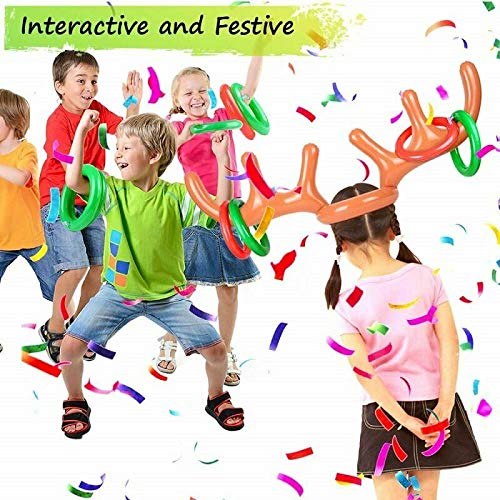 Christmas Party Games Inflatable Reindeer Antler Hat with Rings Favors for Kids Brown