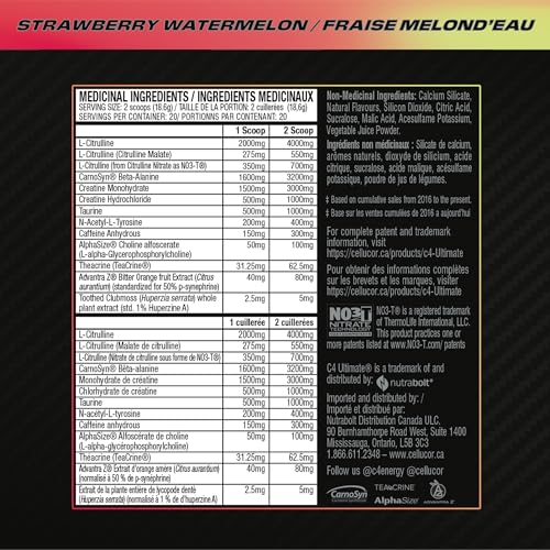Cellucor C4 Ultimate Pre Workout Powder - Sugar Free Preworkout Energy with 300mg Caffeine and Creatine for Men & Women - Strawberry Watermelon, 20 Servings