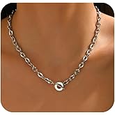 18K Gold Plated Chunky Chain Necklace for Women Dainty Cuban Paperclip Chain Toggle Bar Clasp Necklace Thick Trendy Layering Gold Chain Link Stainless Steel Jewelry