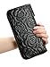 Heshe Womens Long Wallet Credit Card Case Holder Clutch Zippered Around ,Black-E