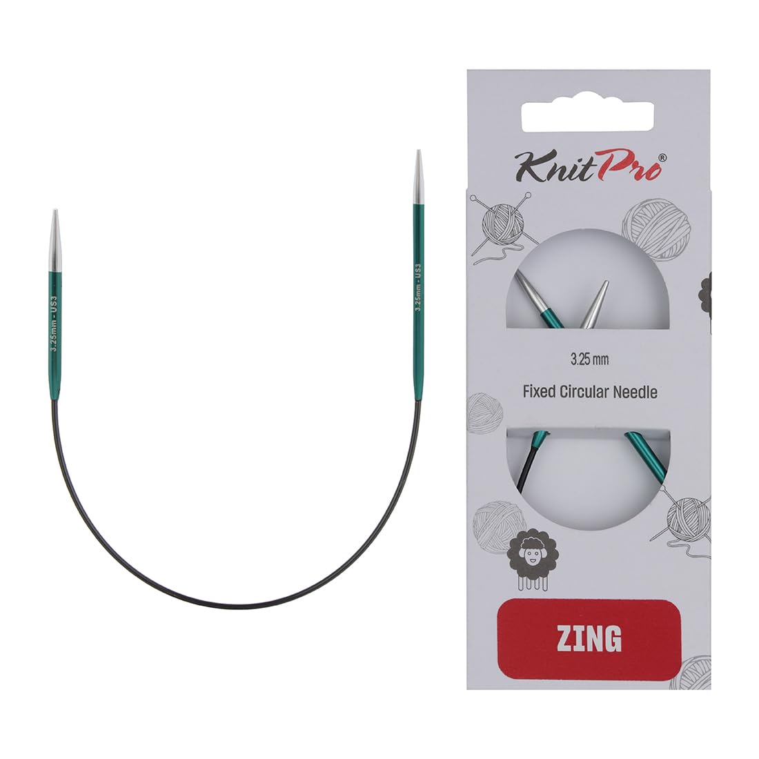 KnitPro Zing Fixed Circular Needles Asymmetrical 10" (25cm) | Size 3.25mm