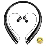 Wireless Headphones, Bluenin Bluetooth Headphones Wireless for Running, Retractable Bluetooth Headset with HD Stereo, Vibrating Call Alert and CVC 6.0 Noise Cancelling, Black