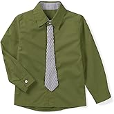 OCHENTA Little Big Boy's Long Sleeve Button Down Dress Shirt with Necktie