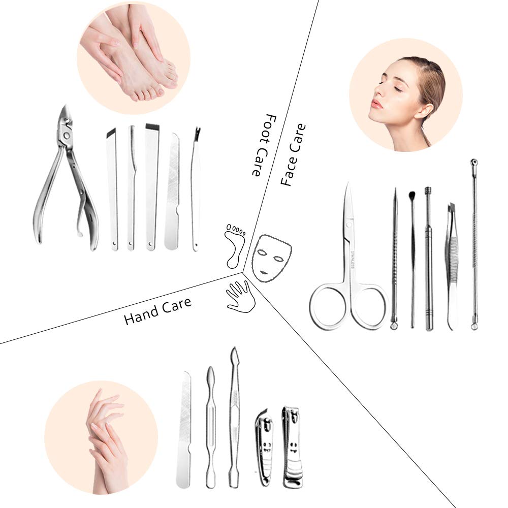 Manicure Pedicure Set Nail Clipper, UOWGA 17 Piece Stainless Steel Tools for Nail Grooming Cutter Kit Gift for Men/Women Includes Cuticle Remover with Portable Travel Case : Beauty