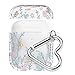 Queenxbar Airpods Case Cover, Clear Hard PC Airpods Cover Sparkle Crystals with AirPods Strap/Ear Hook/Watch Band Holder/Heart-Shaped Carabiner for Airpods 1 & 2(Front LED Visible)